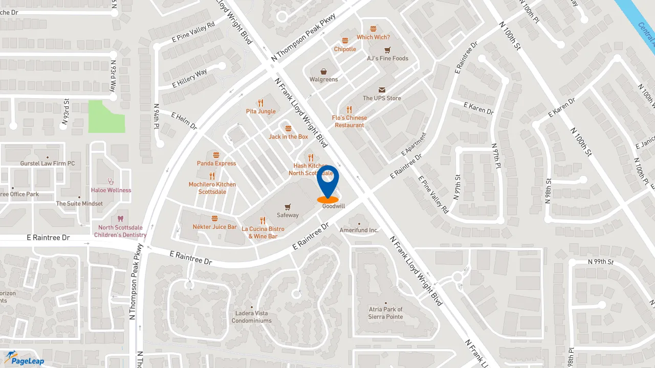 https://pageleap.com map showing location of Starbucks in Scottsdale.