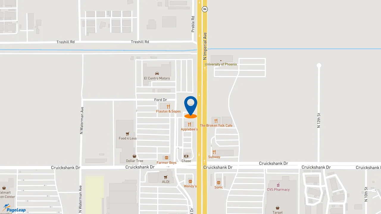 https://pageleap.com map showing location of Starbucks in El Centro.
