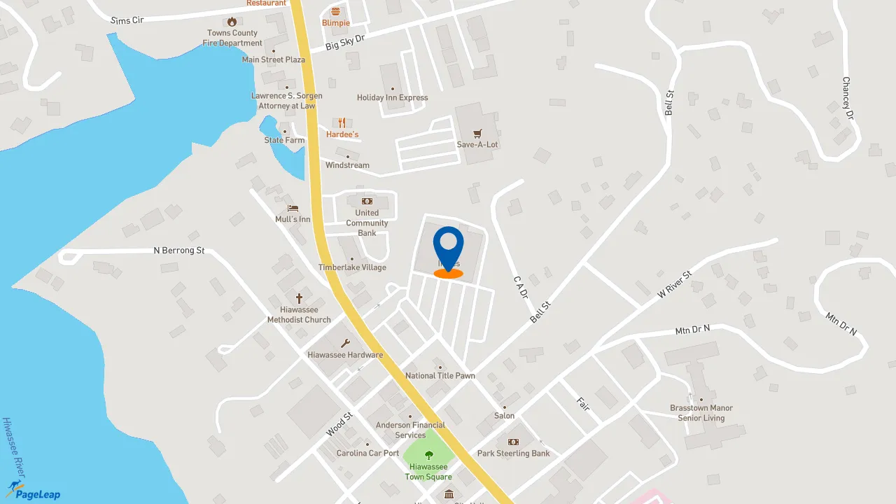 https://pageleap.com map showing location of Starbucks in Hiawassee.