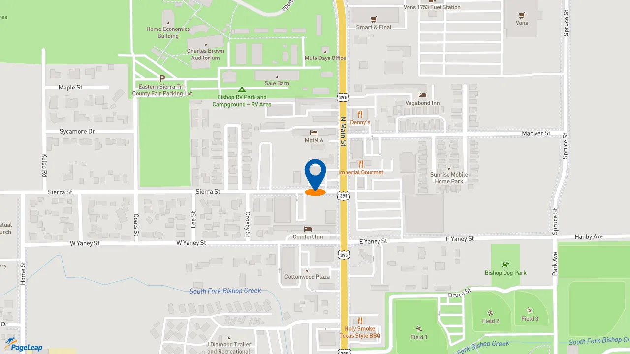 https://pageleap.com map showing location of Starbucks in Bishop.