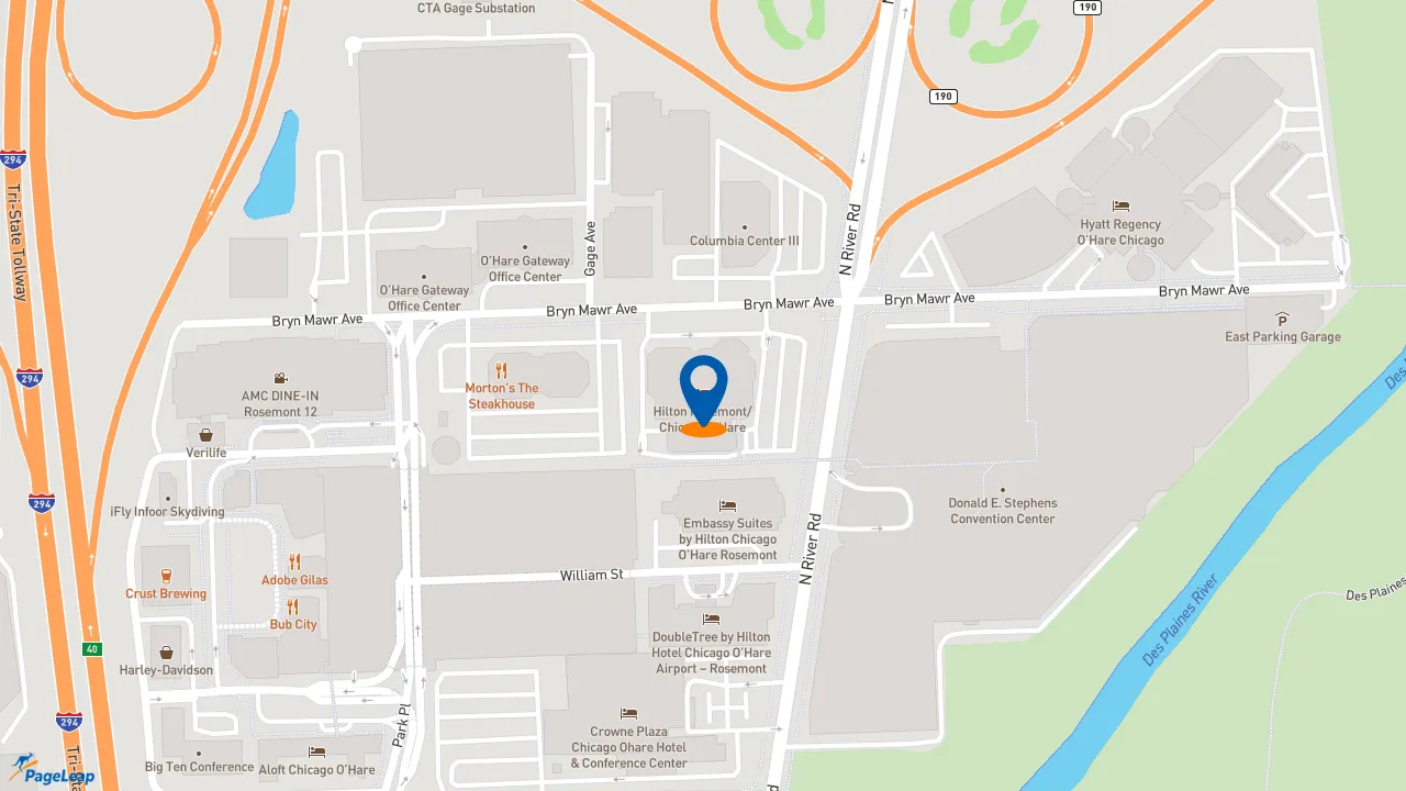 https://pageleap.com map showing location of Starbucks in Rosemont.