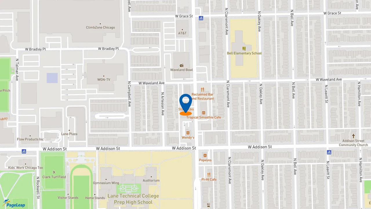 https://pageleap.com map showing location of Starbucks in Chicago.