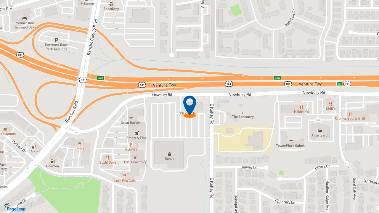 https://pageleap.com map showing location of Starbucks in Thousand Oaks.