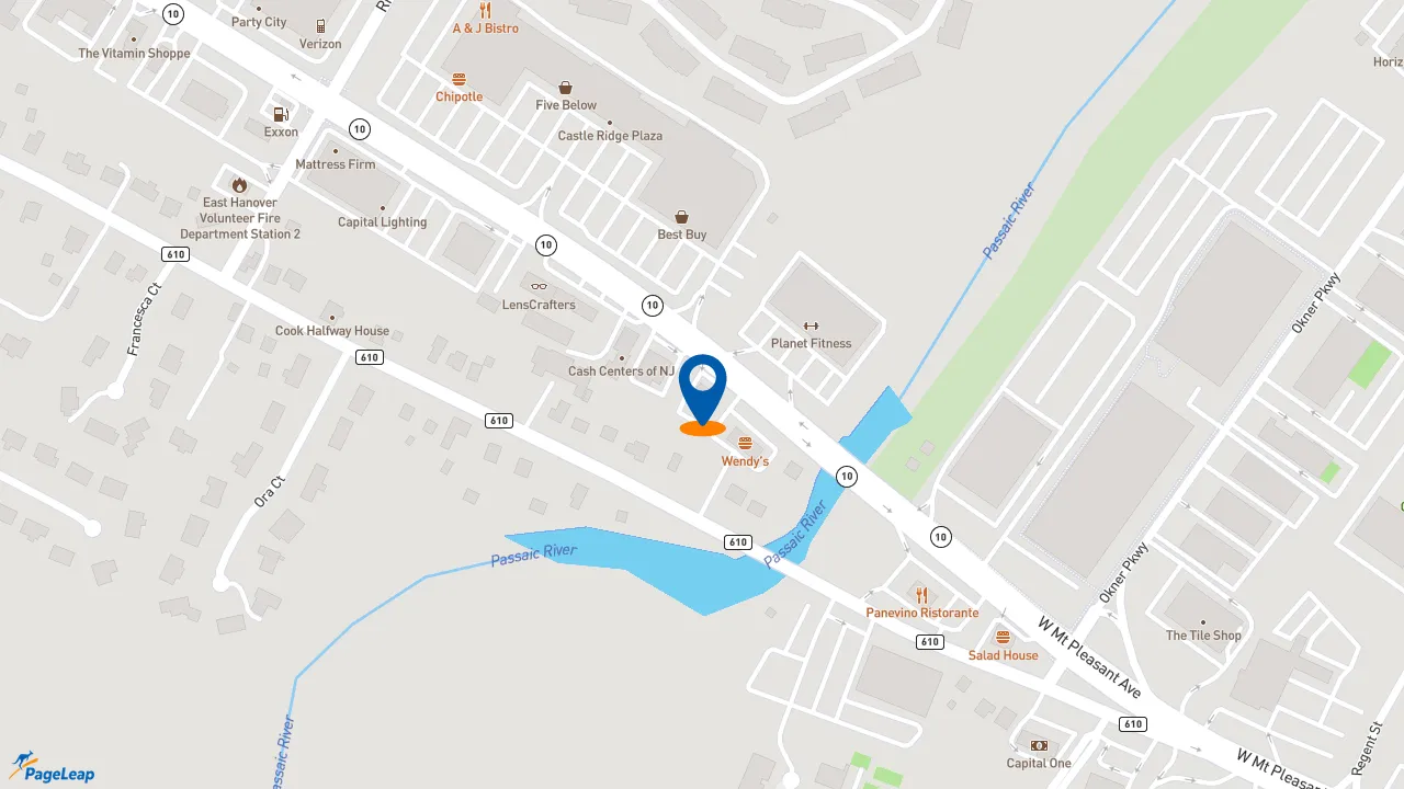 https://pageleap.com map showing location of Starbucks in East Hanover.