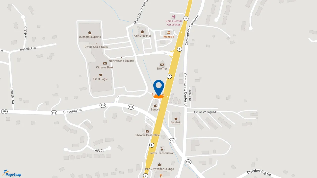 https://pageleap.com map showing location of Starbucks in Gibsonia.