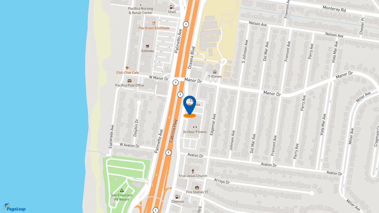 https://pageleap.com map showing location of Starbucks in Pacifica.