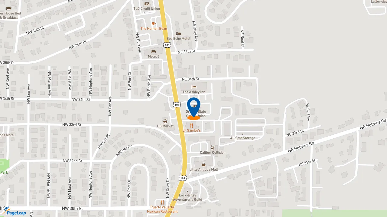 https://pageleap.com map showing location of Starbucks in Lincoln City.