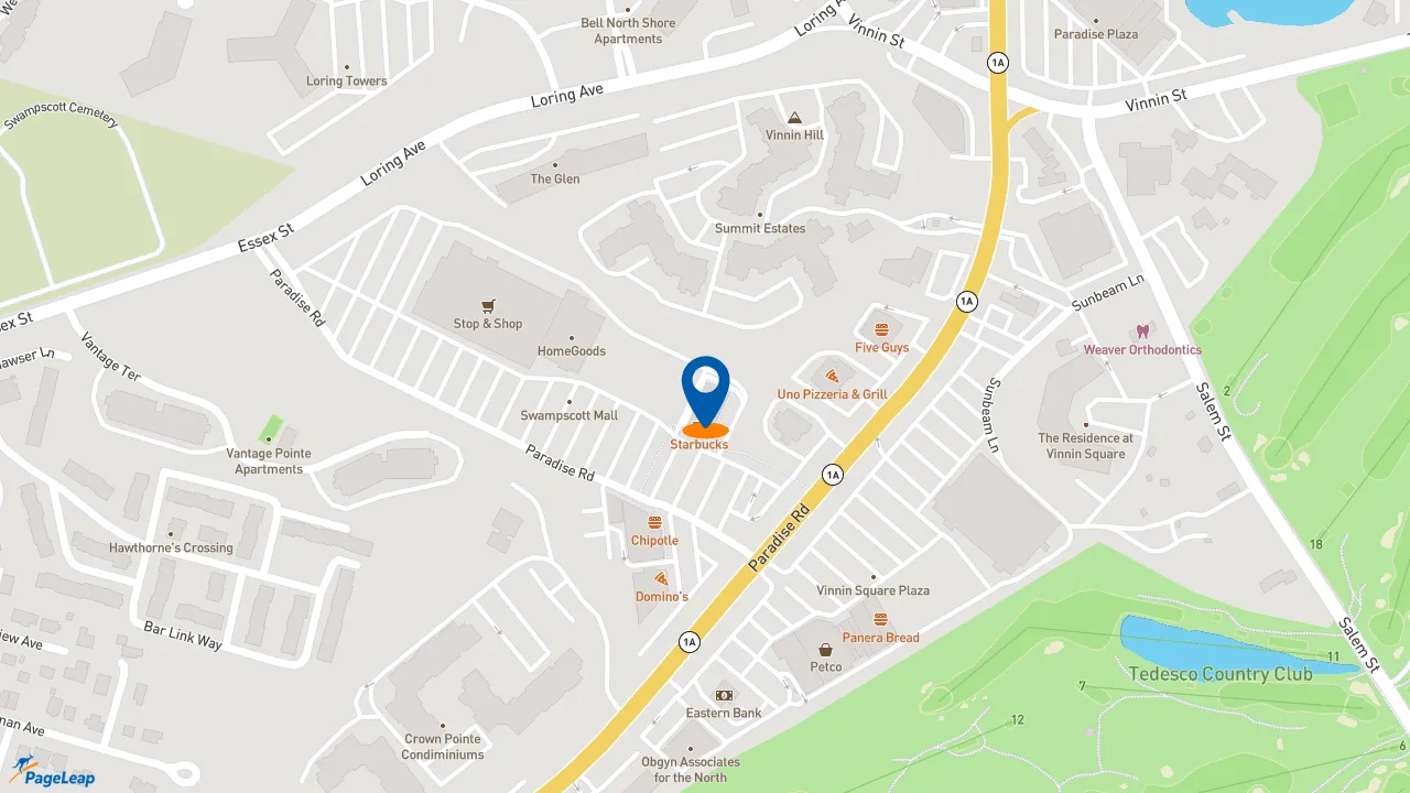 https://pageleap.com map showing location of Starbucks in Swampscott.