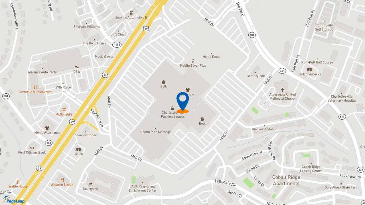 https://pageleap.com map showing location of Starbucks in Charlottesville.