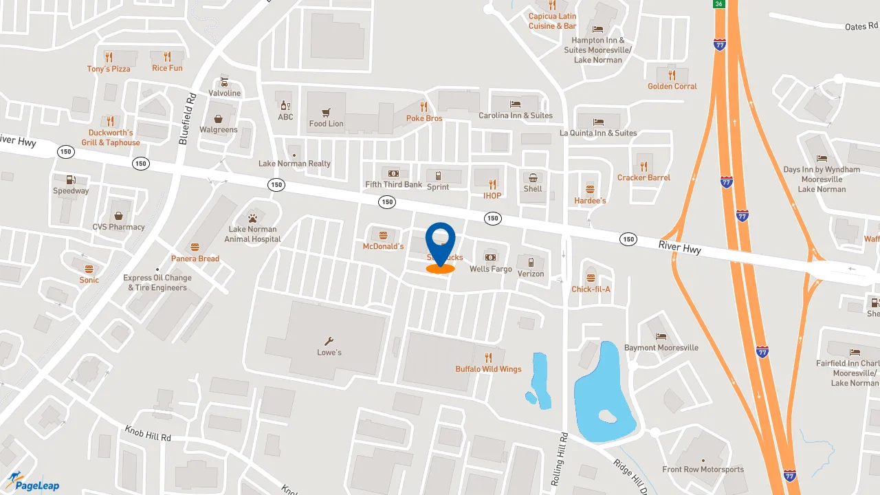 https://pageleap.com map showing location of Starbucks in Mooresville.