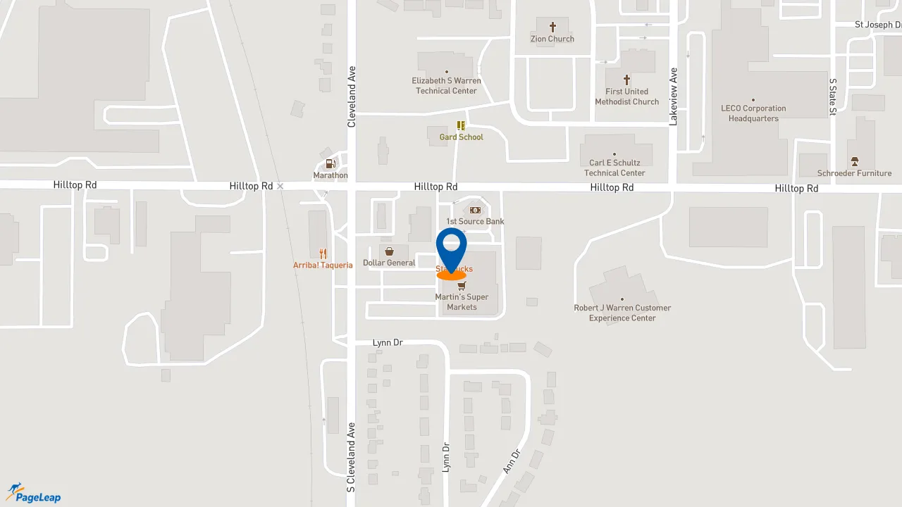 https://pageleap.com map showing location of Starbucks in Saint Joseph.