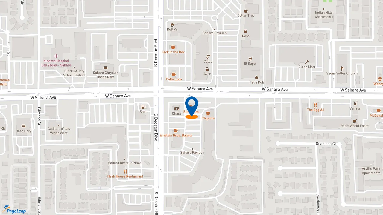 https://pageleap.com map showing location of Starbucks in Las Vegas.