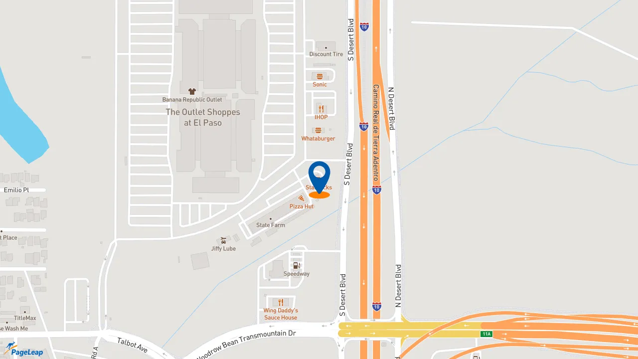 https://pageleap.com map showing location of Starbucks in El Paso.