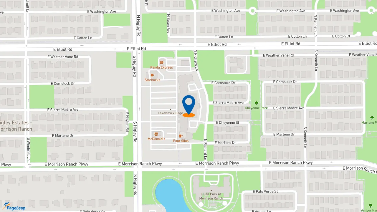 PageLeap.com map showing location of Starbucks in Gilbert.