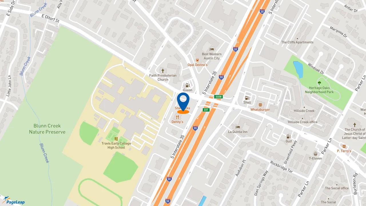 https://pageleap.com map showing location of Starbucks in Austin.