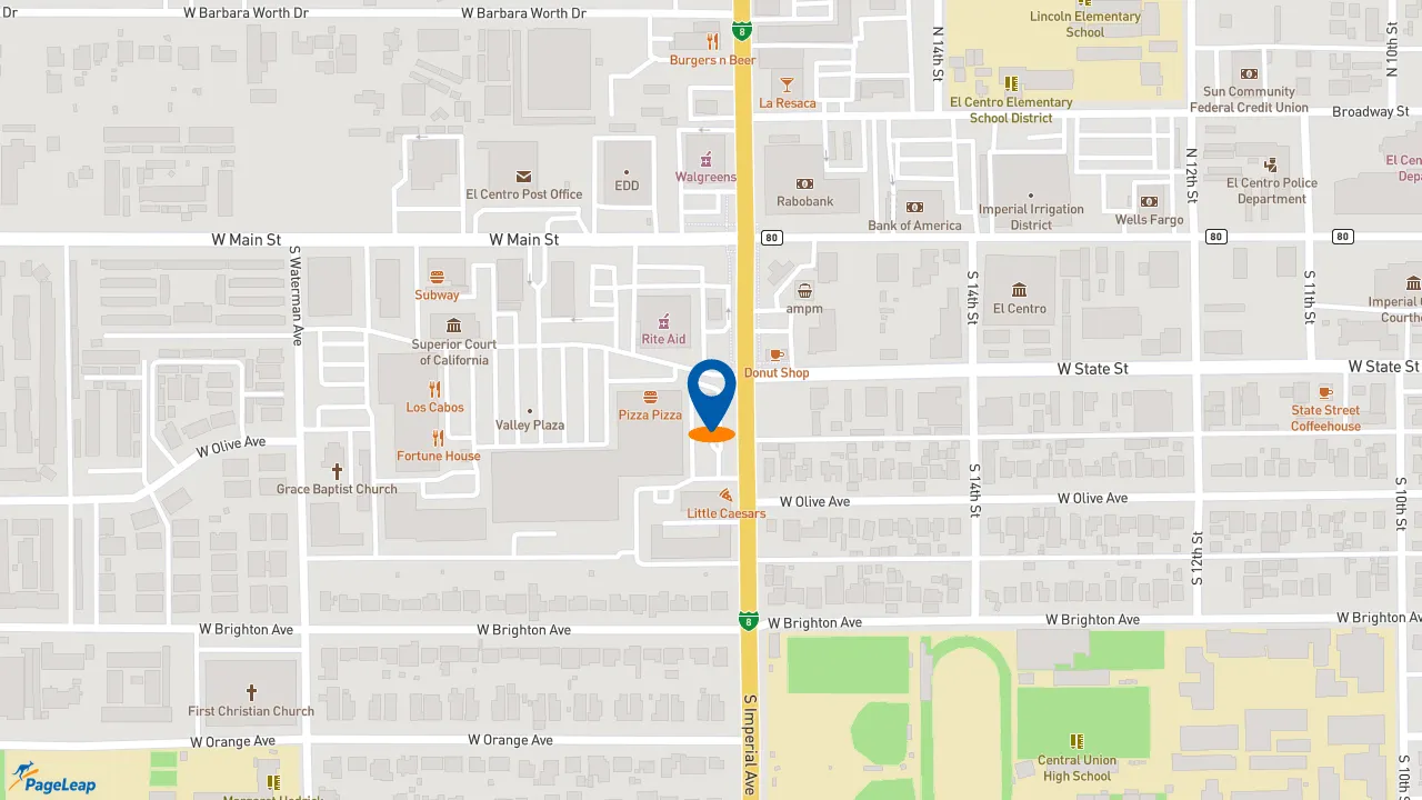 https://pageleap.com map showing location of Starbucks in El Centro.