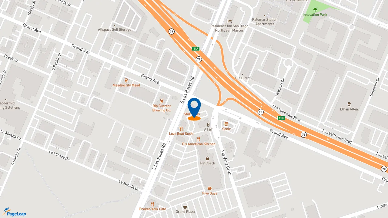https://pageleap.com map showing location of Starbucks in San Marcos.
