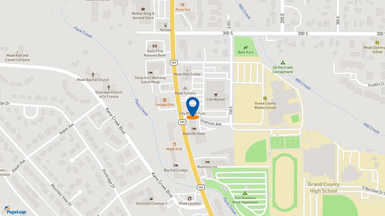 https://pageleap.com map showing location of Starbucks in Moab.