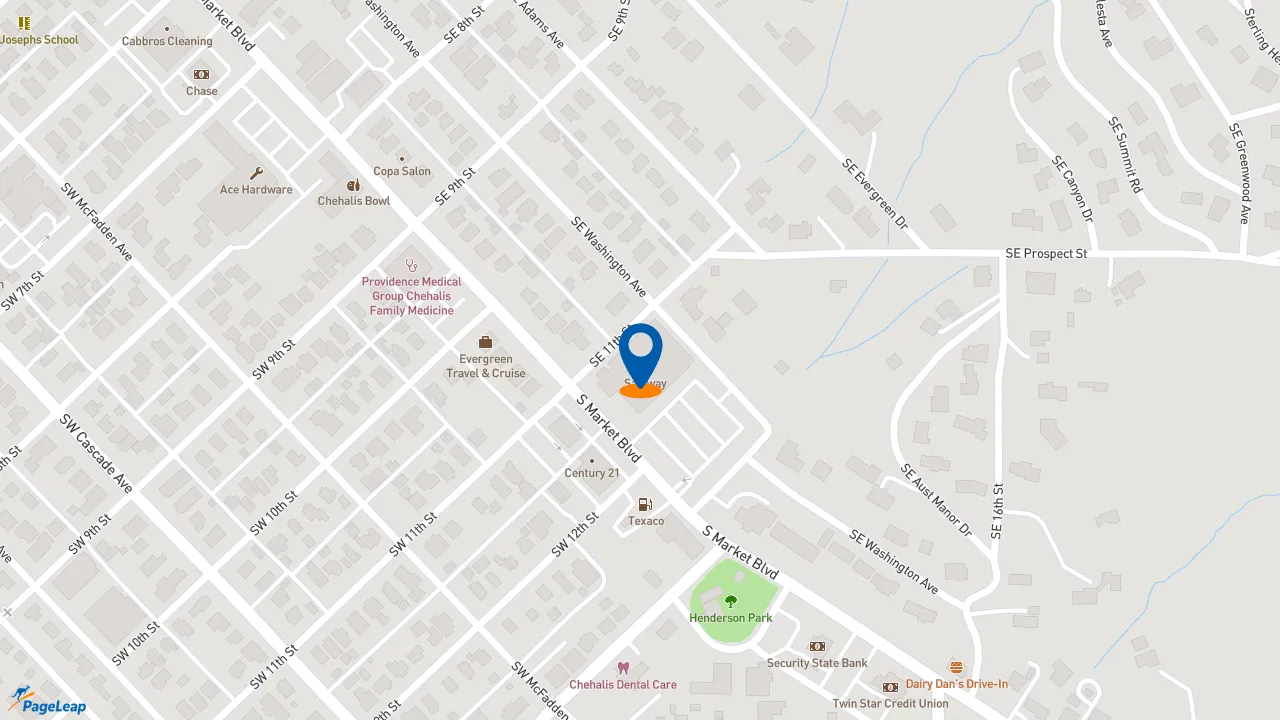 https://pageleap.com map showing location of Starbucks in Chehalis.