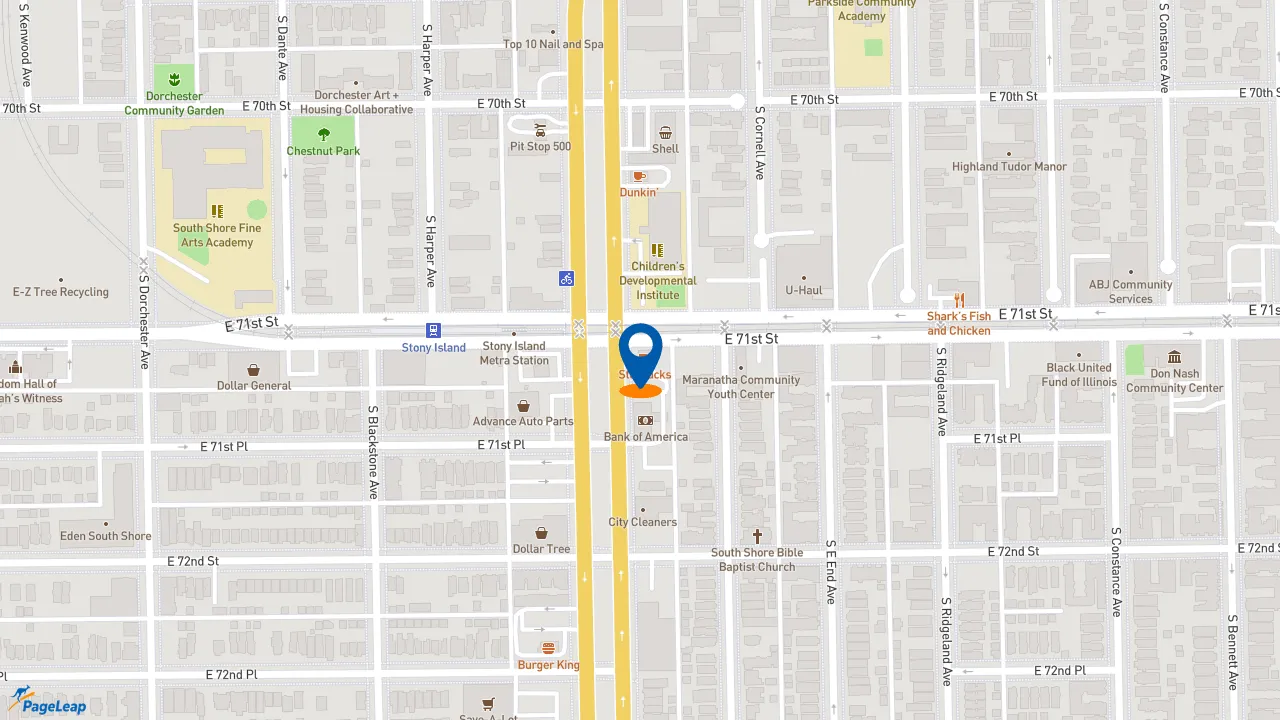 https://pageleap.com map showing location of Starbucks in Chicago.