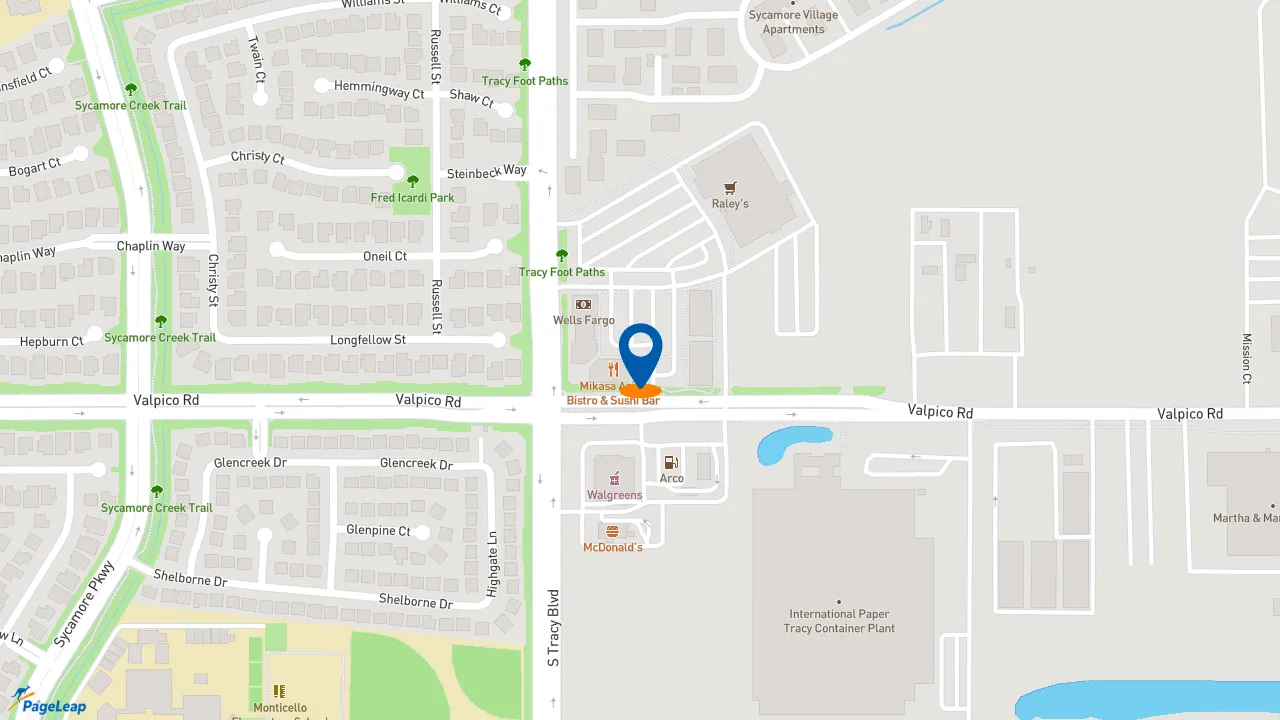 https://pageleap.com map showing location of Starbucks in Tracy.