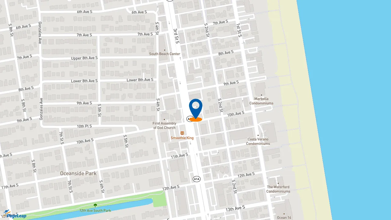 https://pageleap.com map showing location of Starbucks in Jacksonville Beach.