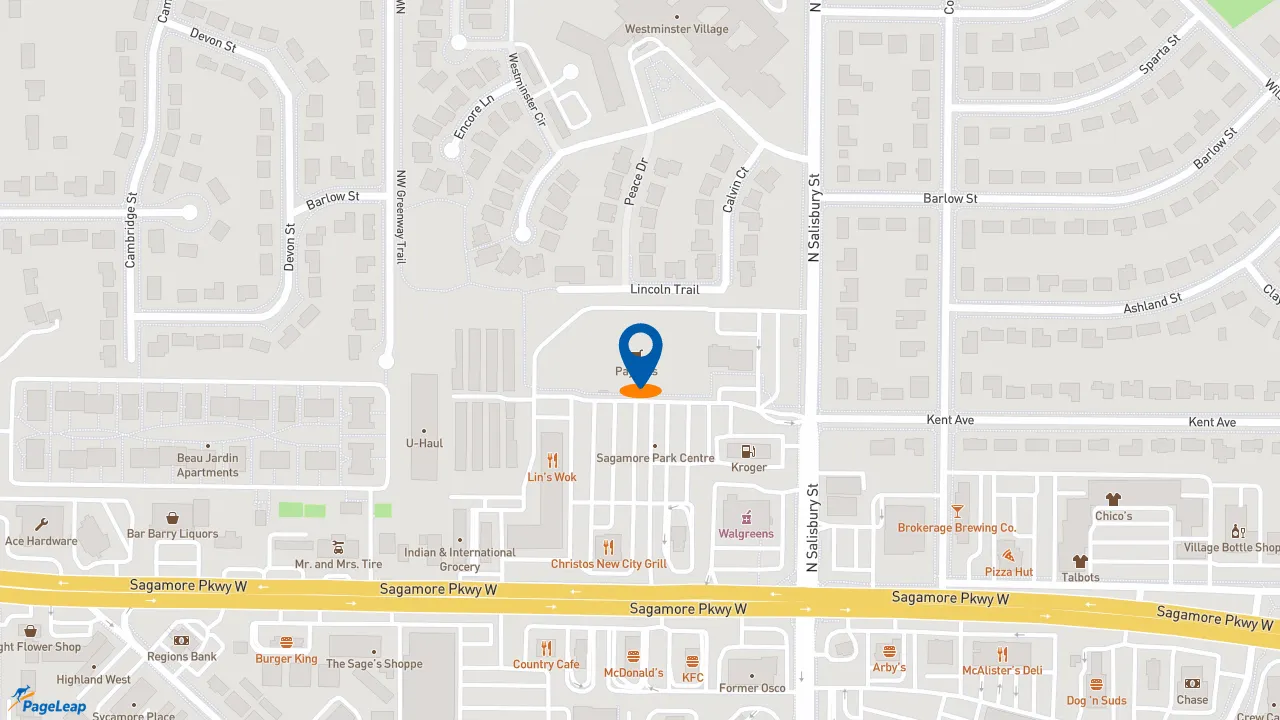 https://pageleap.com map showing location of Starbucks in West Lafayette.
