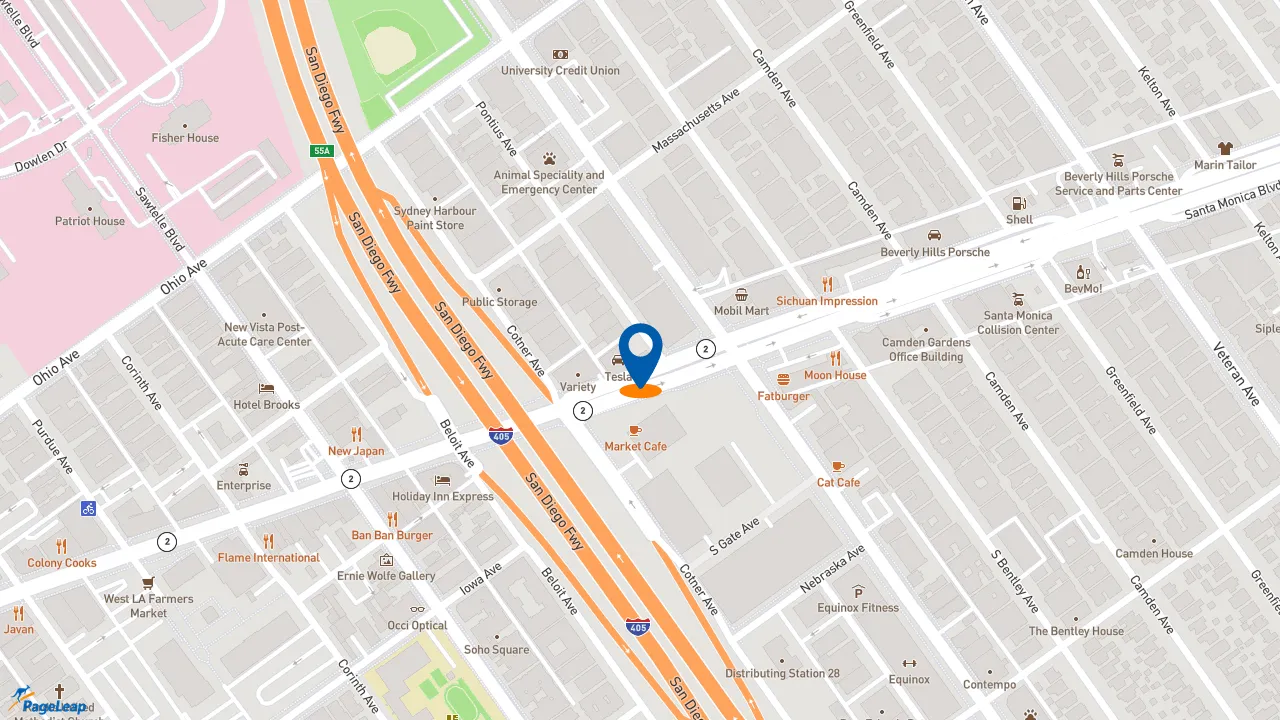 https://pageleap.com map showing location of Starbucks in Los Angeles.
