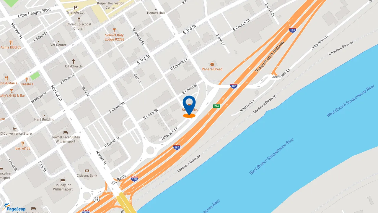 https://pageleap.com map showing location of Starbucks in Williamsport.
