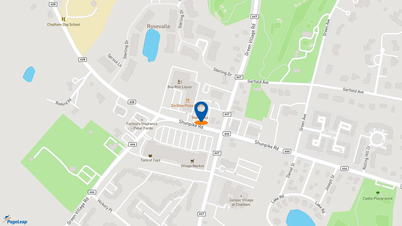https://pageleap.com map showing location of Starbucks in Chatham.