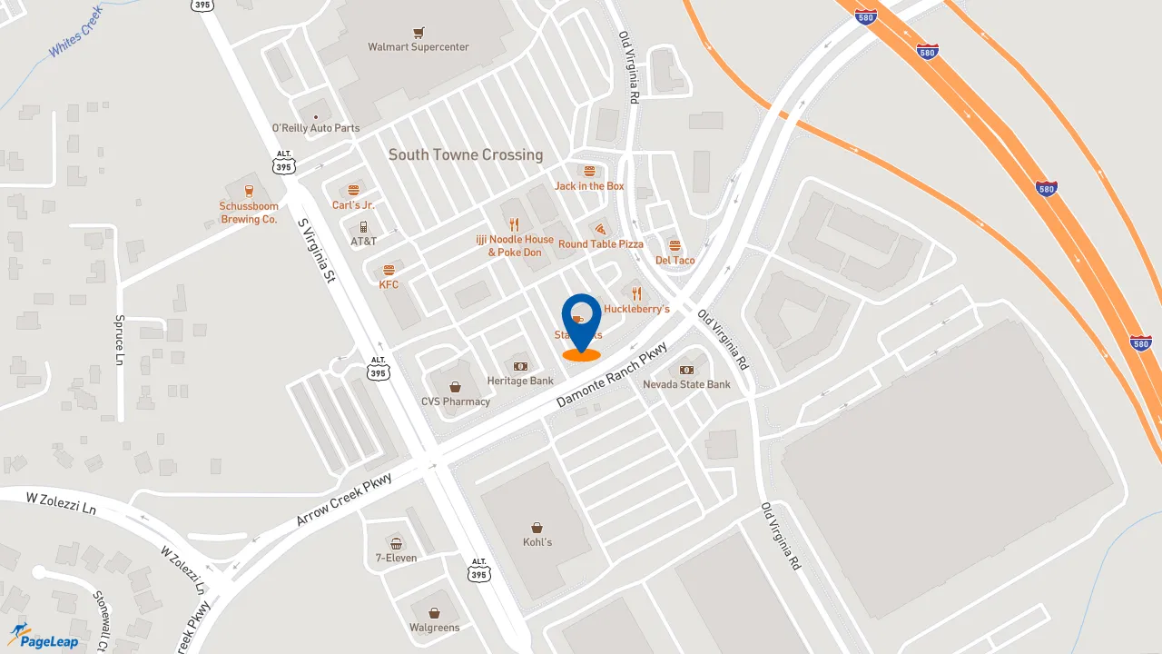 https://pageleap.com map showing location of Starbucks in Reno.
