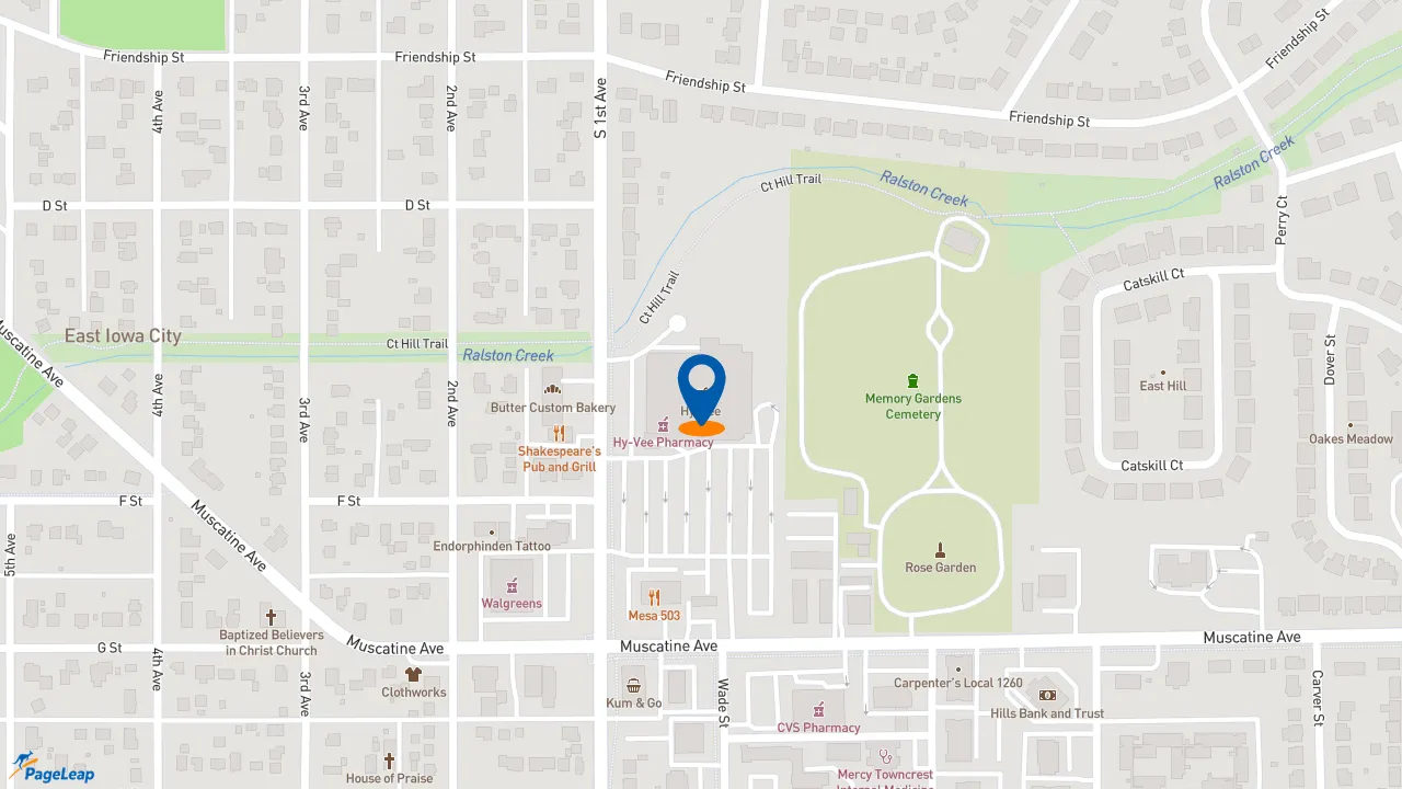 https://pageleap.com map showing location of Starbucks in Iowa City.