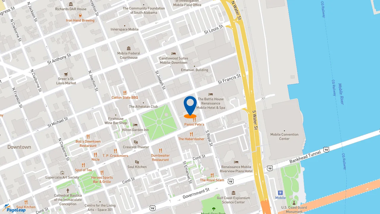 https://pageleap.com map showing location of Starbucks Trustmark in Mobile.
