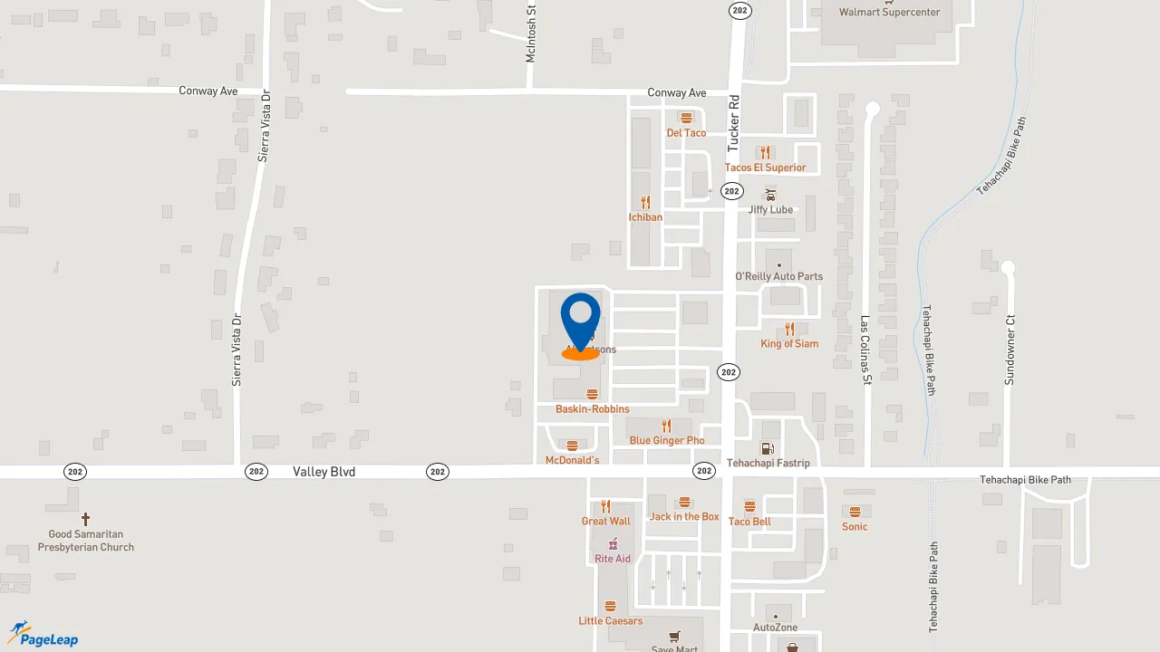 https://pageleap.com map showing location of Starbucks in Tehachapi.
