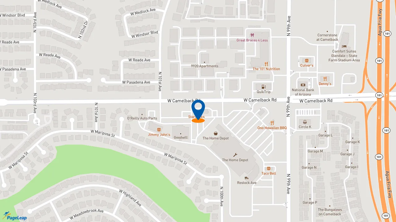 https://pageleap.com map showing location of Starbucks in Phoenix.