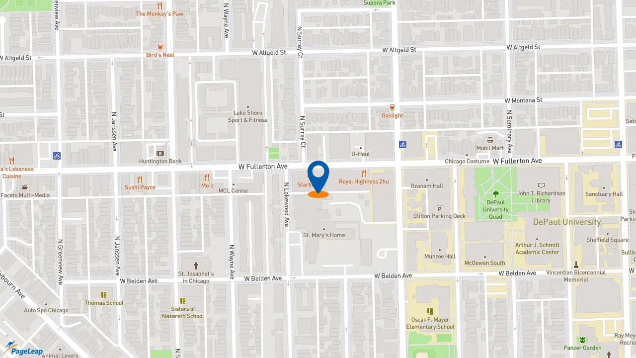 https://pageleap.com map showing location of Starbucks in Chicago.