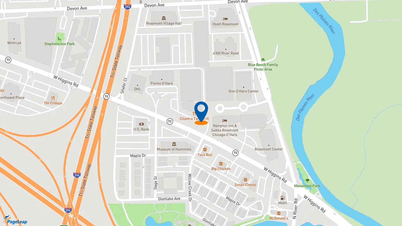 https://pageleap.com map showing location of Starbucks in Rosemont.
