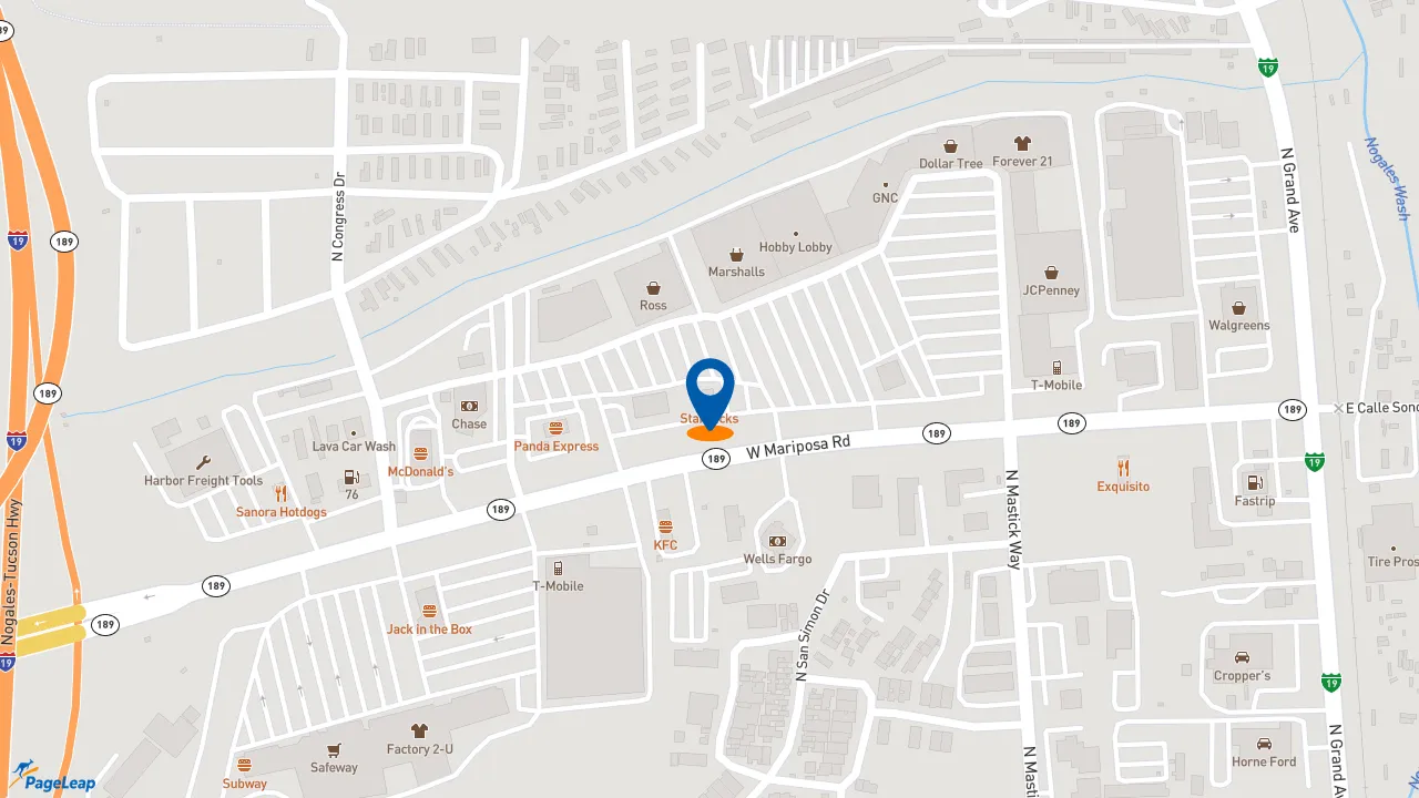https://pageleap.com map showing location of Starbucks in Nogales.