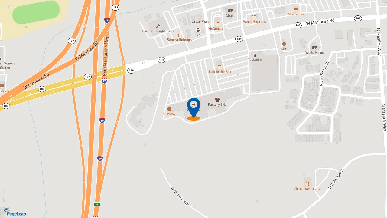 https://pageleap.com map showing location of Starbucks in Nogales.