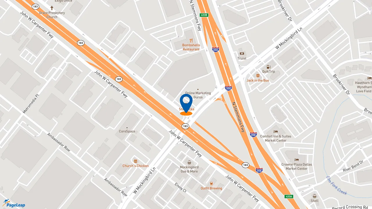 https://pageleap.com map showing location of Starbucks in Dallas.