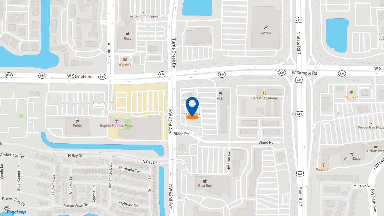 https://pageleap.com map showing location of Starbucks in Coral Springs.