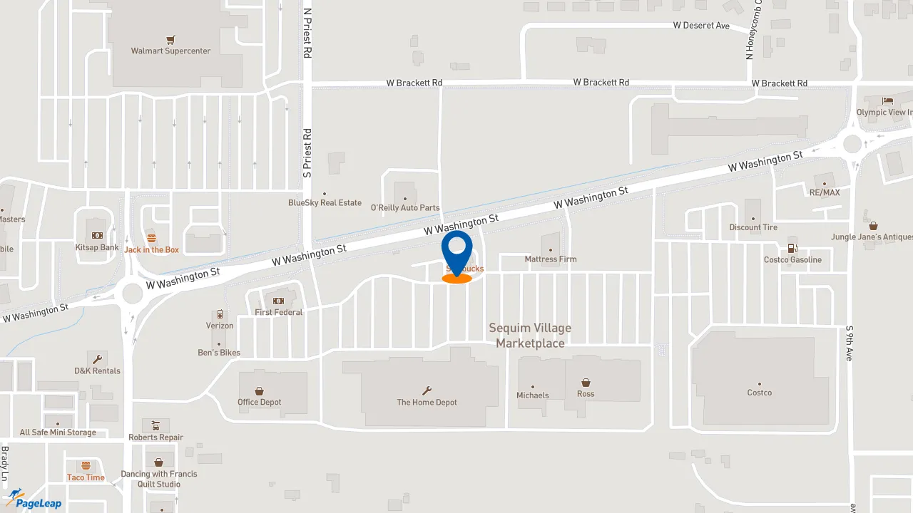 https://pageleap.com map showing location of Starbucks in Sequim.