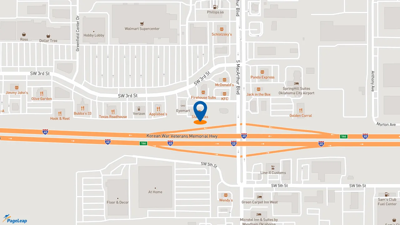 https://pageleap.com map showing location of Starbucks in Oklahoma City.