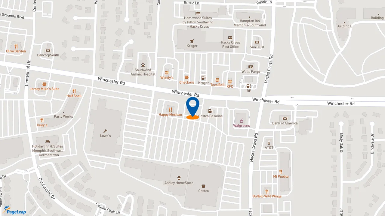 https://pageleap.com map showing location of Starbucks in Memphis.
