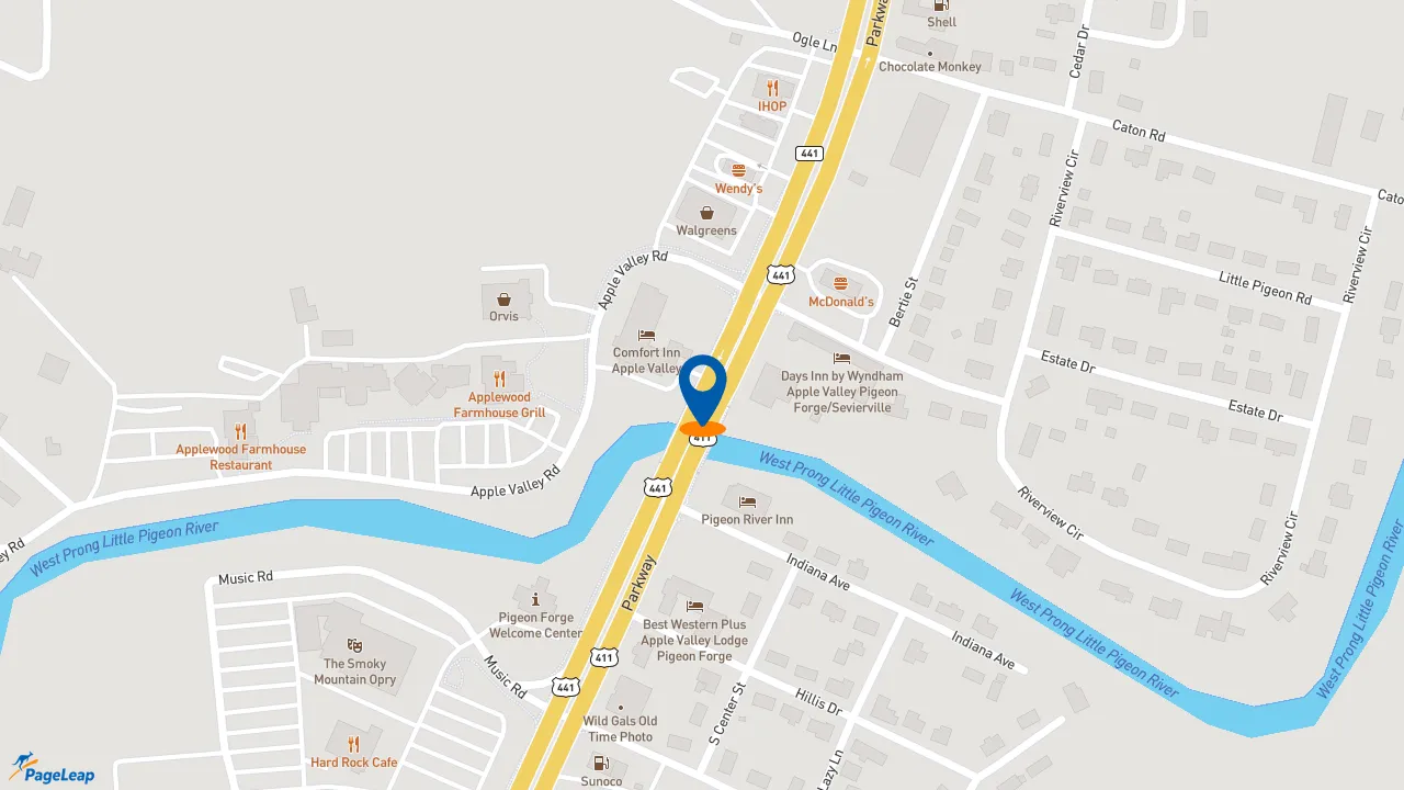 PageLeap.com map showing location of Subway in Sevierville.