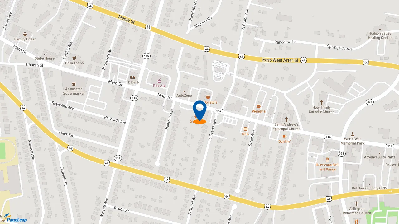 https://pageleap.com map showing location of Subway in Poughkeepsie.