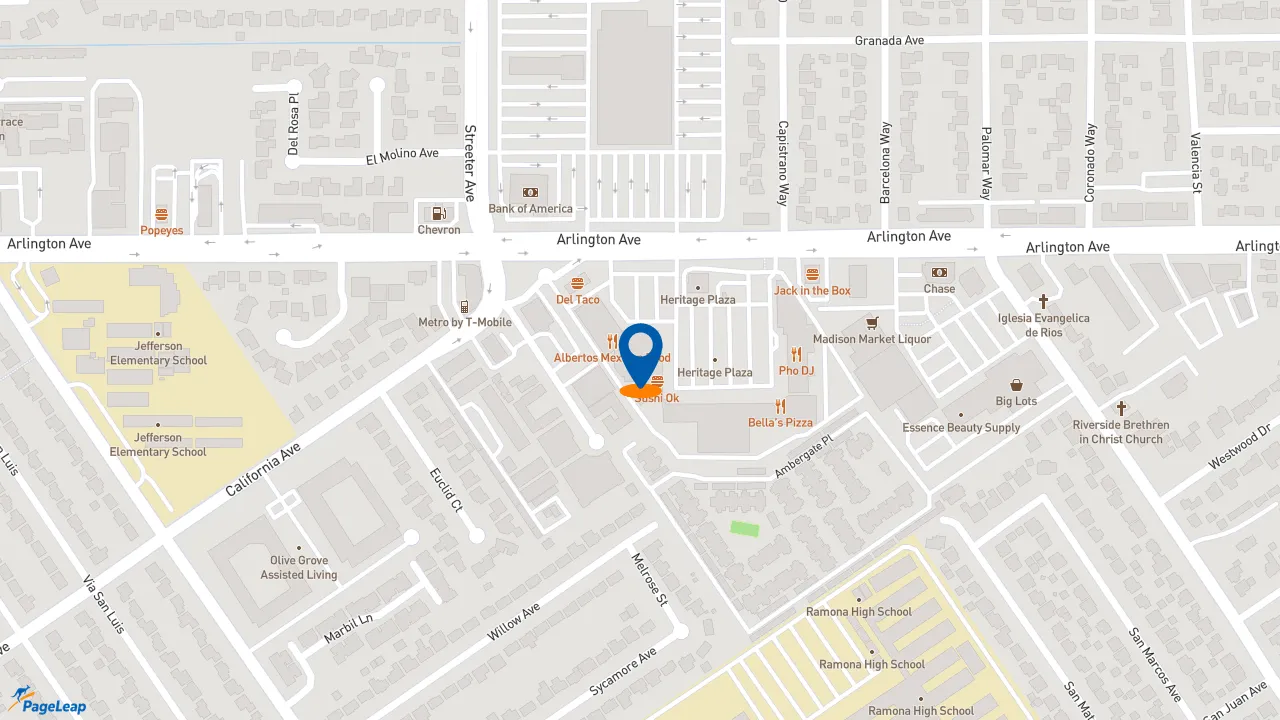 https://pageleap.com map showing location of Subway in Riverside.