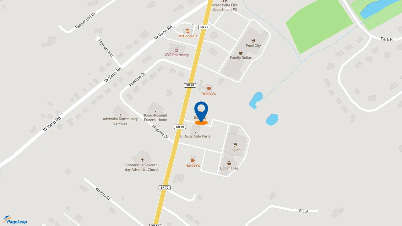 https://pageleap.com map showing location of Subway in Greeneville.