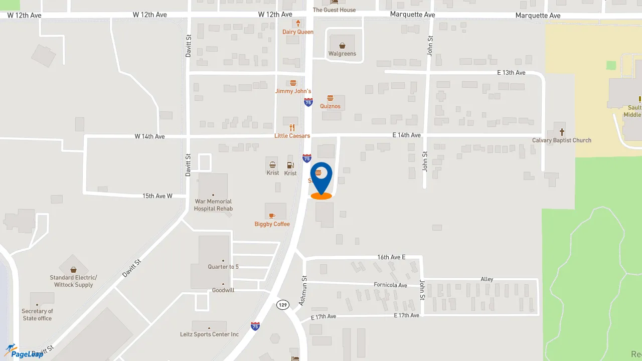 https://pageleap.com map showing location of Subway in Sault Ste. Marie.