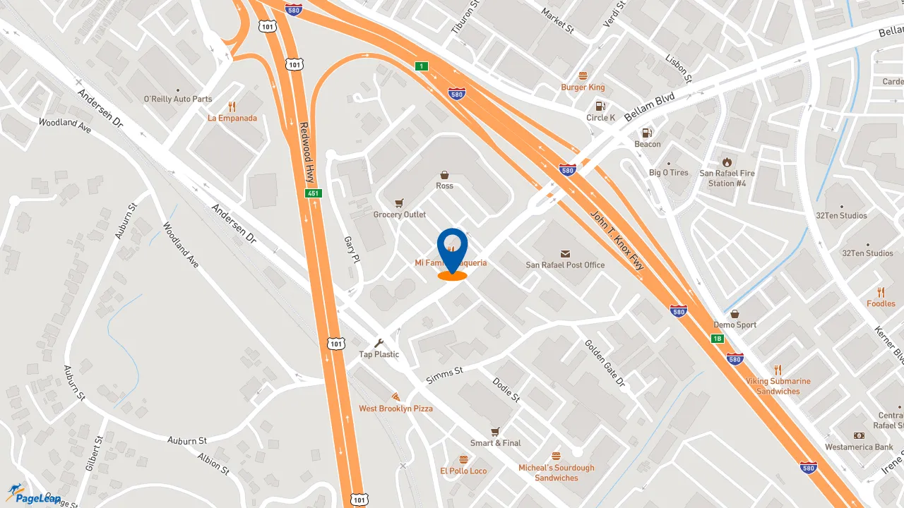 https://pageleap.com map showing location of Subway in San Rafael.